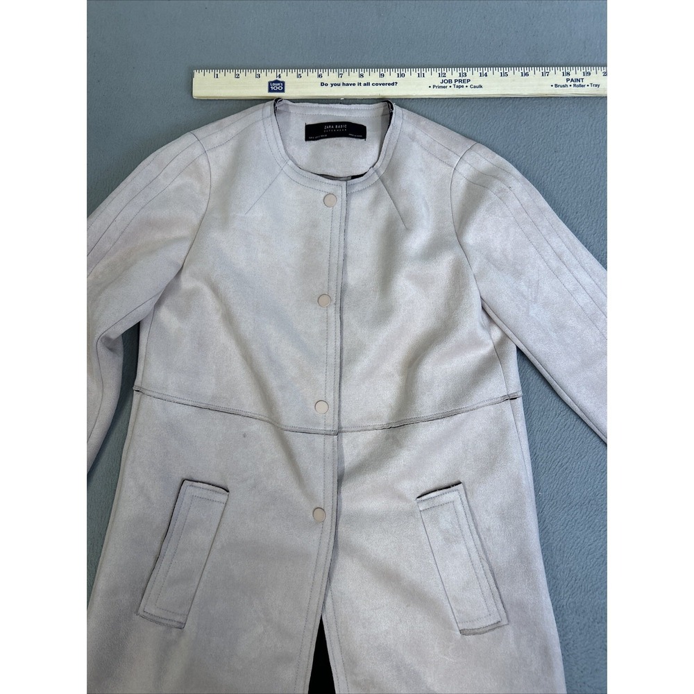 Zara Basics Womens Outerwear Pale Pink Faux Suede Jacket Size Small Pea Coat - Picture 11 of 16